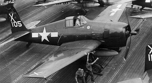 F6F-5 Hellcat on USS Wasp Flight Deck, 1945