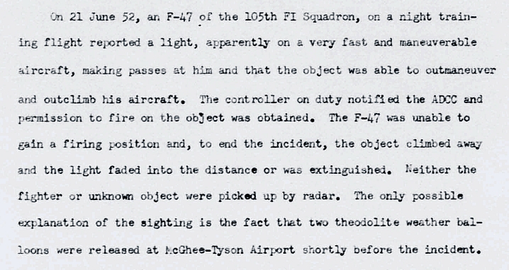 F-47 Permission to Fire on UFO 6-21-1952