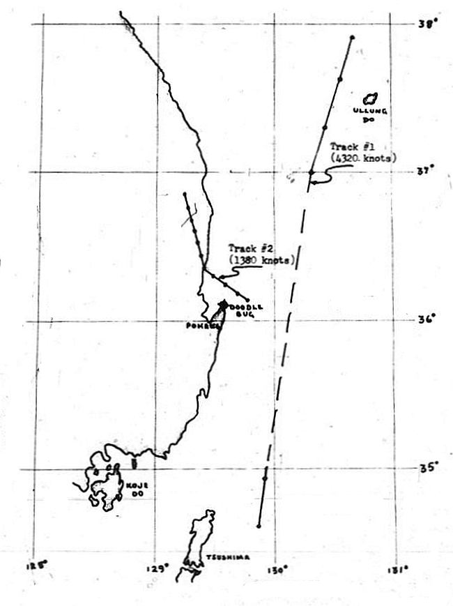 UFO radar track off East Coast of Korea near Pohang, 16 Feb 52