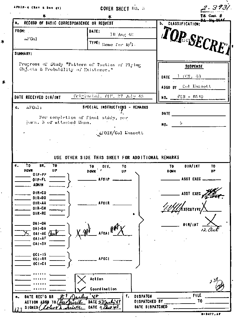 COVER SHEET 18 Aug. 1948 - Mussett