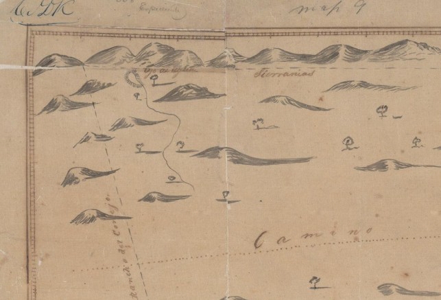 Detail of schematic 1833 Stearn plan showing NW corner of Las Virgenes ranch