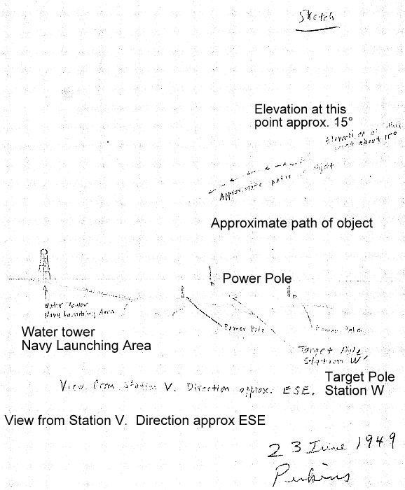 Sketch of UFO Sighting Made by Alfred Perkins, 23 June, 1949 at White Sands Proving Ground