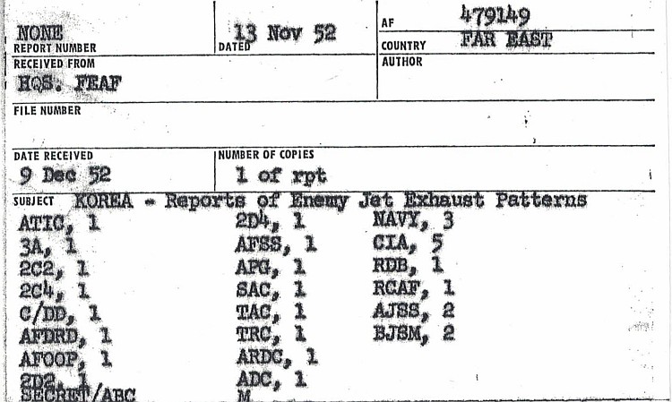 DI Intel Report Index Cards - UFO Incident - Korea - 1952