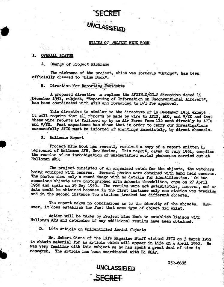 PBB Special Report No 5 - 31 March, 1952- Holloman UFO Report