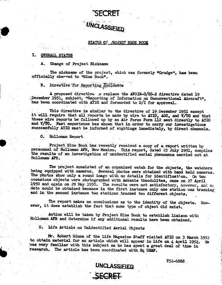 PBB Special Report No 5 - 31 March, 1952- Holloman UFO Report