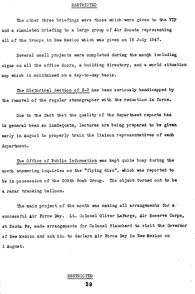 Combined 509th History for July, 1947