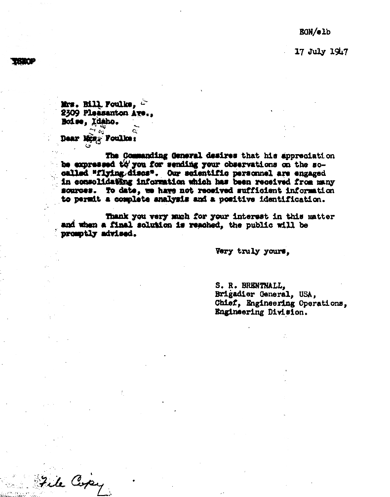 Brentnall Letter to Mrs. Foulke - July 17, 1947