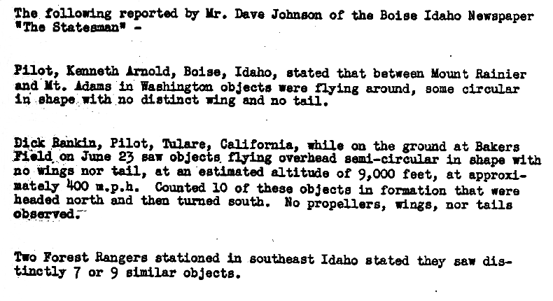 July, 1947, Sighting Summary: Rankin, Arnold, Idaho Fire Watch