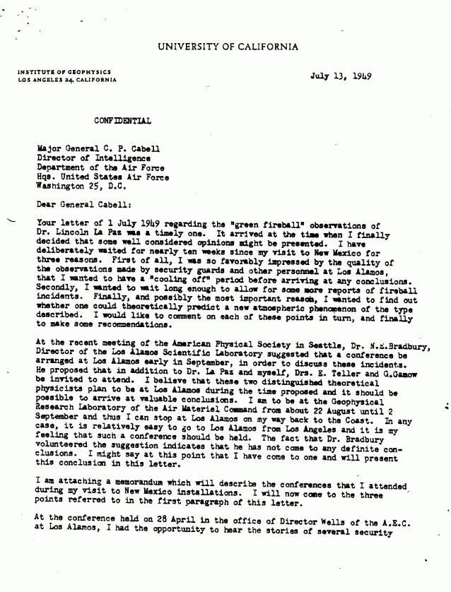 Kaplan Letter to General Cabellm 7 July 1949